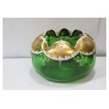 AGold Gilted Bohemian Glass Green Peach Bloom Bowl