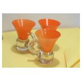 Lot of 3 Small Orange Glass Cups