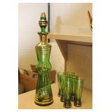 Retro Glass Decanter and Six Tumblers