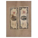 Lot of 2 Red Seal $2.00 Note