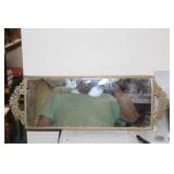 Ornate Metal Gold Guilted Mirror Tray