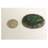 Antique Chinese Jade and Sterling Brooch
