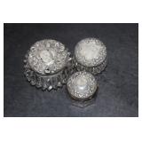 Lot of 3 Sterling Top Glass Ink Wells