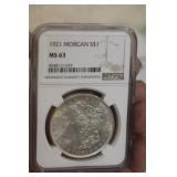 NGC Graded 1921 Morgan Silver Dollar