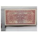 1943 Belgium WWII 5 Francs Bank Note