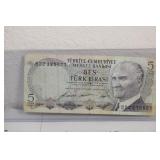 1930 Turkish 5 Lira Bank Note