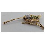 Butler Green Rhinestone Grasshopper Brooch