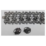 Art Deco Silver Bracelet + Earrings