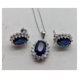 Blue Sapphire  Necklace + Earrings Set