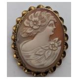 Gold Filled White Shell Cameo Brooch