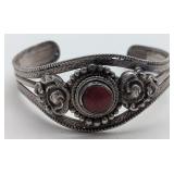 Ornate Berber Sterling Carnelian Cuff Bracelet