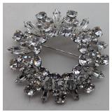 Sherman Clear Glass Wreath Style Brooch