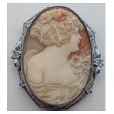 Victorian Style White Shell Cameo Brooch