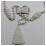 Art Deco Egyptian Revival White Glass Necklace