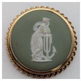 Green Wedgewood Cameo Brooch