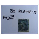 Great Britain QV stamp Sc 30 Plate 15 used