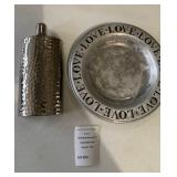 Wilton Armetale Pewter Love Plate & Hammered Metal Hip Flask