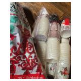 Christmas Lot - Poinsettia Themed Paper Cups, Flat Gift Wrap Paper Sets & More