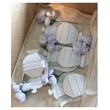 Purple White Faux Flower & Cardstock Teapot & Birthday Cake Party Favors