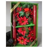 Red Candle, Artificial Poinsettia & Holly Berry Centerpiece Lot