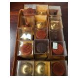 Polished Brass & Carved Wooden Curtain Rod Ends (Boxed Lot)