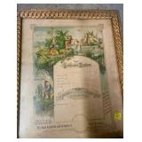 Ornately Framed Baptism Certificate With Scenes Of Baptism Jesus With Children 