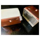 Lincoln Beautyware Copper-Colored Bread Boxes W White Floral Stencil Design 