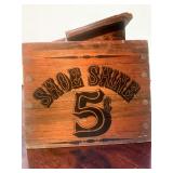 1970s Wooden Shoeshine Box W 5 Cent Shoe Shine Graphic