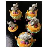 Ceramic Elephant-Themed Canister Set W Fruit Design (Set of 4 & Extra Lid)