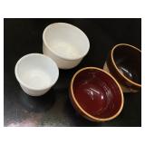 Cook-Rite Economy Health Cookin-Ware Stoneware Crock, Milk Glass Bowls
