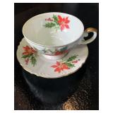 Inarco Porcelain Poinsettia & Holly Teacup & Saucer Set 