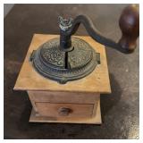 Manual Hand Crank Cast Iron:Wood Coffee Grinder W:Ornate Swirl Design