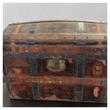 Victorian Domed Camelback Wooden Steamer Trunk Treasure Chest
