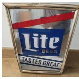 Miller Lite Gold Framed Beer Wall Bar Mirror W TASTES GREAT Logo 