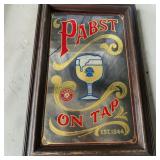 Pabst Blue Ribbon On Tap Bar Mirror W Etched Glass & Wood Frame