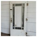 Antique White Wooden Entryway Door W Prairie-Style Geometry 9-Lite Design