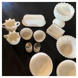 Fenton Hobnail Milk Glass Creamer, Sugar Bowl, Butter Dish, Candy Bowl & More