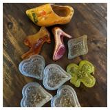 Indiana Glass Company Heart Trinket Dishes, Fenton Amber Glass Shoe & More