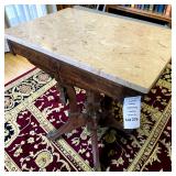 Antique Eastlake Victorian Parlor Table W:Carved Walnut Base & Marble Top