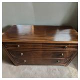 Antique Flamed Grain Wood Chest of Drawers W Lion Head Handles