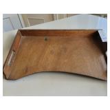 Antique Wooden Butlers Tray W Cut Out Handles & Raised Edges