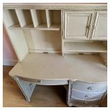 White Finish American Signature Desk W Removable Hutch & Floral Drawer Pulls