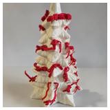Handmade 10 IN White Ceramic Tree Figurine W Red Velvet Bows Decor