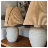 1980s Textured Plaster Wabi-Sabi Ginger Jar Lamps W Beige Pleated Shades 