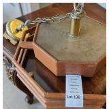 Art Deco Slatted Wood Frame Octagonal Chandelier W Brass Hardware