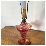 Fenton Cranberry Glass Table Lamp W:Embossed Diamond Quilt Pattern