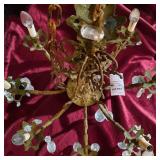 Ornate Rococo-Style Gilt Bronze 8 Arm Chandelier W Floral Details & Chains