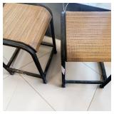 Black Metal & Woven Rattan Counter Stool Lot of 2