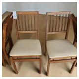4 Stakmore Company Fruitwood Slat Back Folding Chair W Beige Upholstered Seats