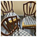 Wooden Shield-Back Dining Chairs W Checkered Fabric Cushions (Lot of 3)